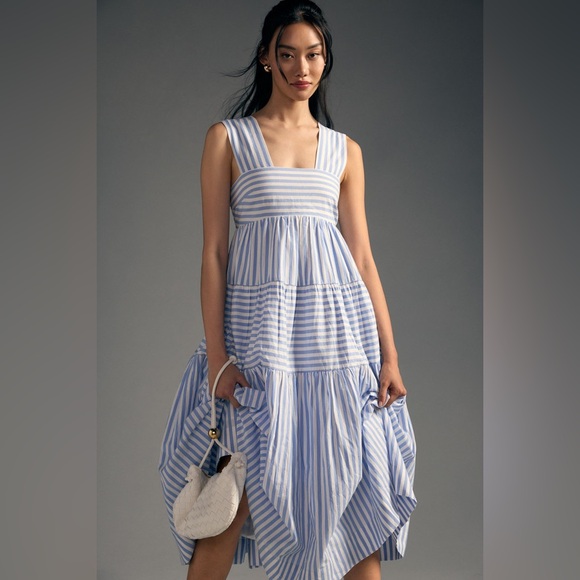 Anthropologie Helena Square-Neck Tiered Midi Dress - Picture 2 of 15